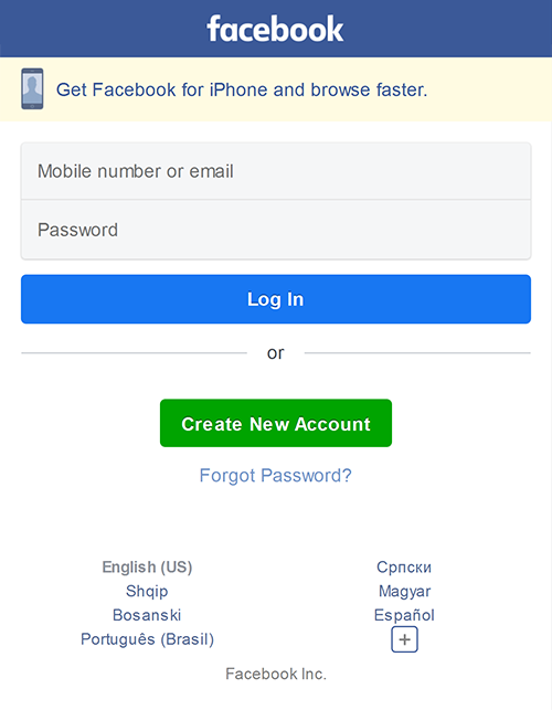 1 Facebook login screen at system launch. Source: Screenshot from
